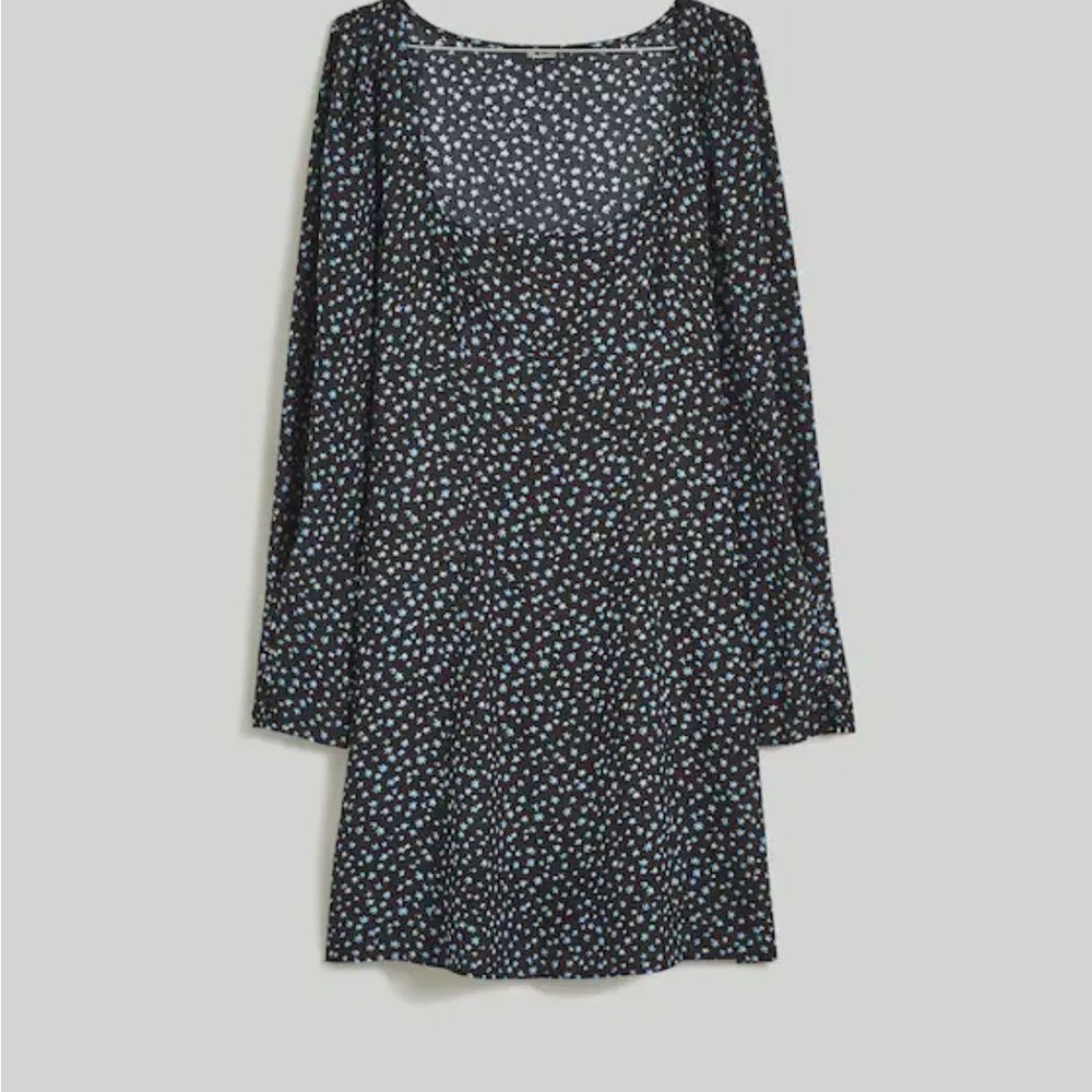 Madewell long sleeve mini dress in ditsy blue floral